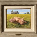 Bill Edwards Pigging Out mother pig nursing piglets farm ranch western oil painting framed