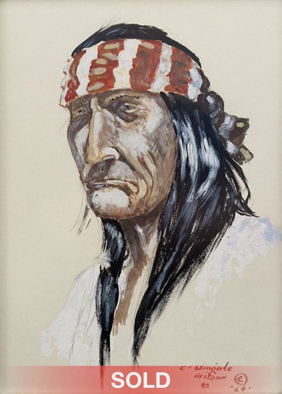 Curtis Wingate Apache Man Native American portrait western watercolor painting