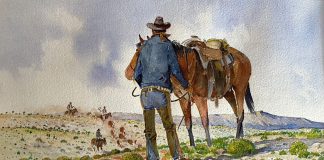 Curtis Wingate Roundup cowboy horse cattle western watercolor painting