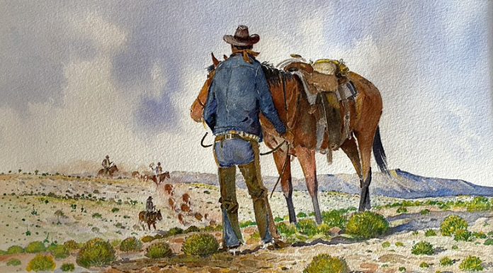 Curtis Wingate Roundup cowboy horse cattle western watercolor painting