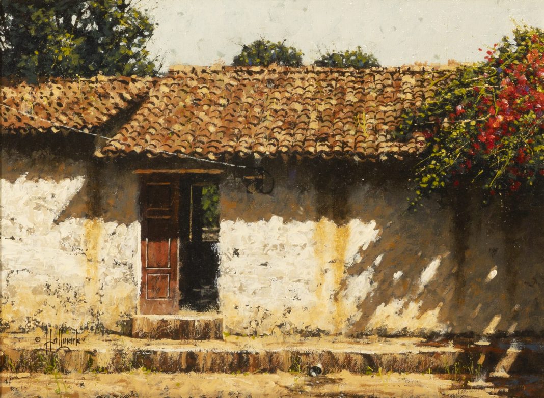 George Hallmark adobe Mexico architecture oil painting
