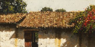 George Hallmark adobe Mexico architecture oil painting