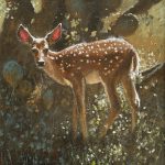 George Hallmark Bambi deer whitetail cactus wildlife oil painting sold