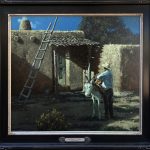 George Hallmark An Early Start architecture ladder stucco casa Mexico burro donkey jackass landscape oil painting framed