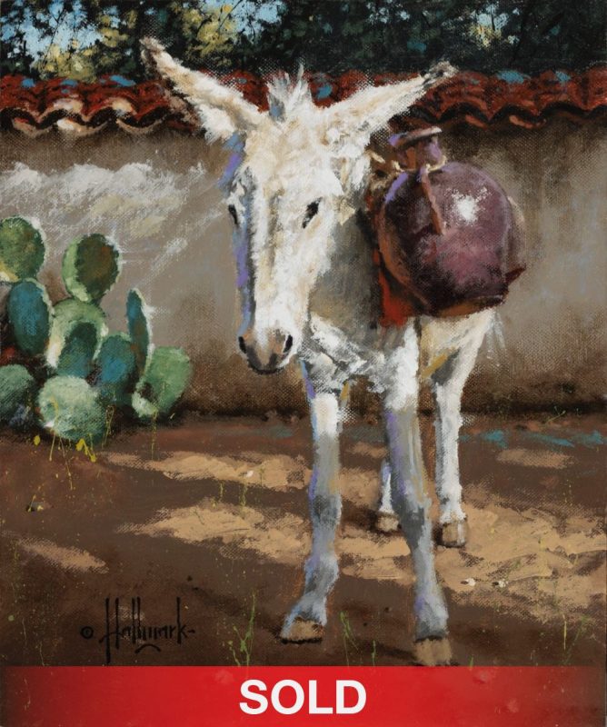 George Hallmark Mezcal donkey jackass burro cactus agave western oil painting sold