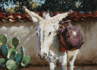 George Hallmark Mezcal donkey jackass burro cactus agave western oil painting