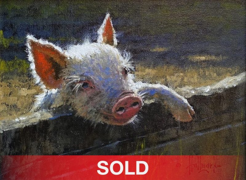 George Hallmark Penelope pig western oil painting sold