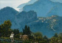 George Hallmark Sole Estivo Amalfi landsape burro donkey jackass farm farming wine vineyard landscape oil painting