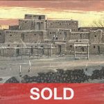 George Hallmark Taos pueblo architecture Native American Indian village encampment western oil painting sold