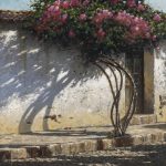 George Hallmark Time Passage bougainvillea plant flower flowering stucco Mexico Santa Fe architecture oil painting