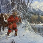 Gerry Metz Avoidin The Blackfeet trapper mountain man cowboy snow Native American Indians horses snow western landscape oil painting