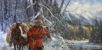 Gerry Metz Avoidin The Blackfeet trapper mountain man cowboy snow Native American Indians horses snow western landscape oil painting