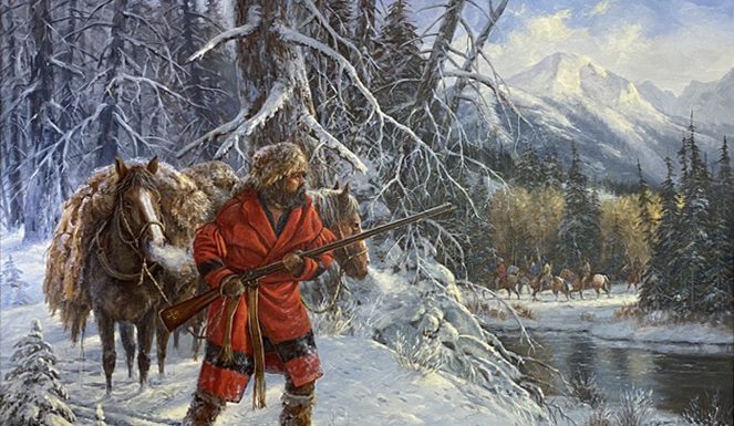 Gerry Metz Avoidin The Blackfeet trapper mountain man cowboy snow Native American Indians horses snow western landscape oil painting