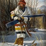 Gerry Metz Break In The Silence trapper mountain man Pendleton coat jacket snow ski rifle hunter western oil painting