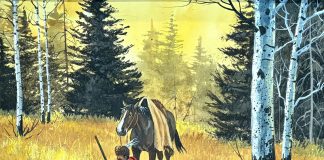 Gerry Metz On The Trail mountain man hunter trapper wilderness forest horse western mixed media painting