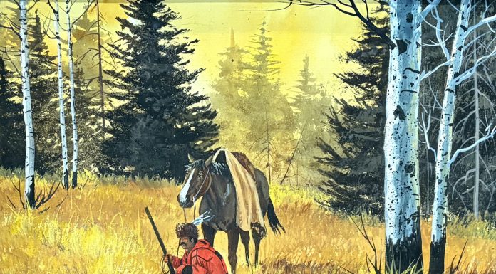 Gerry Metz On The Trail mountain man hunter trapper wilderness forest horse western mixed media painting