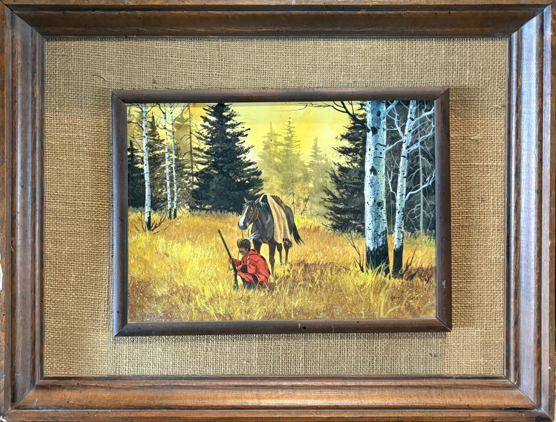 Gerry Metz On The Trail mountain man hunter trapper wilderness forest horse western mixed media painting framed