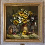 Joni Falk Native American Colors Indian pottery kachina sunflowers daisy still life oil painting western framed