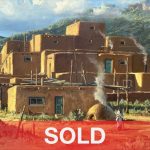 Joni Falk Taos Pueblo pueblo fire Native American Indian architecture Santa Fe New Mexico landscape oil painting sold