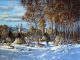 Joni Falk Winter Shelter tee pee tipi Native American Indian encampment camp snow stream trees western oil painting