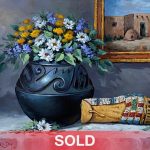 Rose Ann Day Ancestral Abundance Santa Clara pot Native American pottery beaded bag wester still life oil painting sold