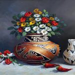 Rose Ann Day Bountiful Beauty Native American stillife still life flower floral daisy daisies chili pottery western oil painting