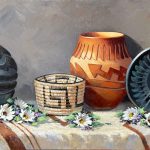 Rose Ann Day Delicate Beauty Native American Indian pottery basket relics flowers floral still life western oil painting