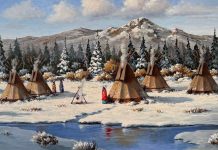 Rose Ann Day Place Of Contentment Native American Indian tee pee tipi encampment western oil painting