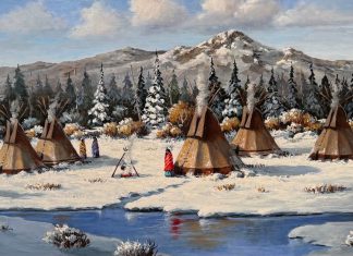 Rose Ann Day Place Of Contentment Native American Indian tee pee tipi encampment western oil painting