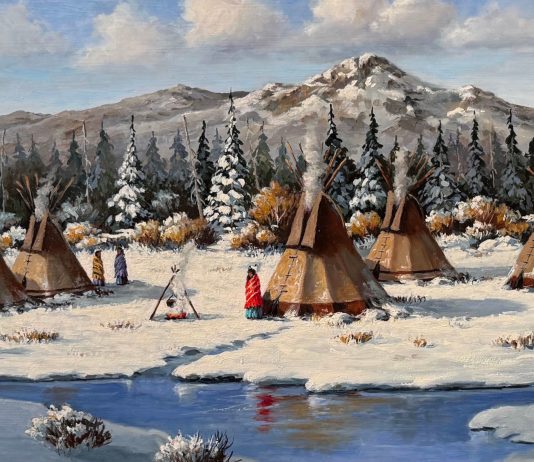 Rose Ann Day Place Of Contentment Native American Indian tee pee tipi encampment western oil painting