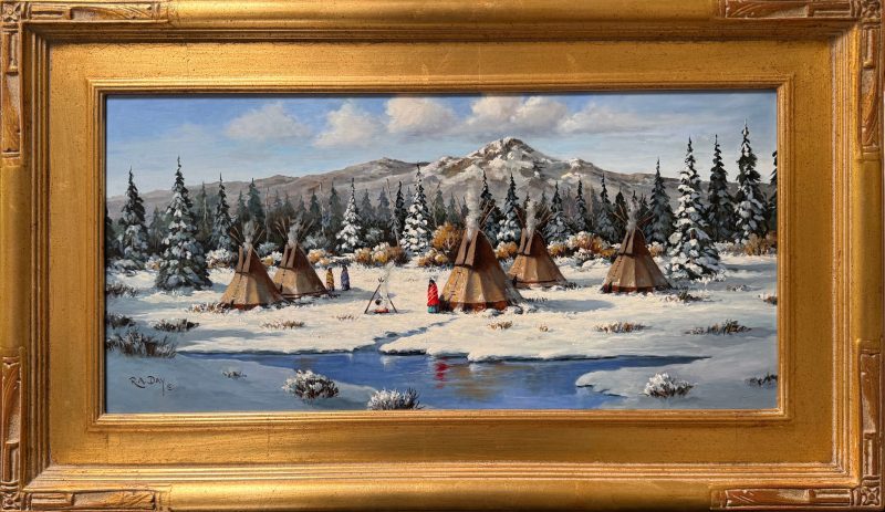 Rose Ann Day Place Of Contentment Native American Indian tee pee tipi encampment western oil painting framed