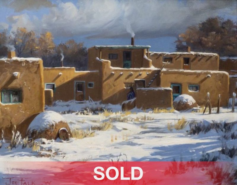 Joni Falk - "Taos Pueblo - Winter" architecture New Mexico snow sold