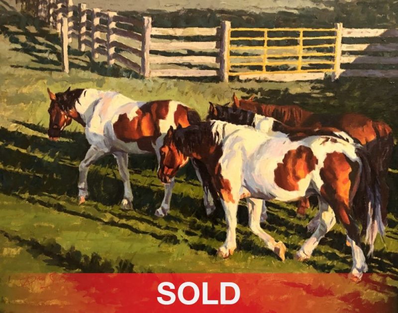 Dean St. Clair Morning Sun horses corral ranch farm paint horse western oil painting