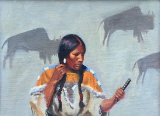 Harvey Johnson Blackfoot Beauty Native American woman girl tipi tee pee western oil painting Cowboy Artists of America