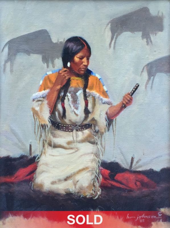 Harvey Johnson Blackfoot Beauty Native American woman girl tipi tee pee western oil painting Cowboy Artists of America sold