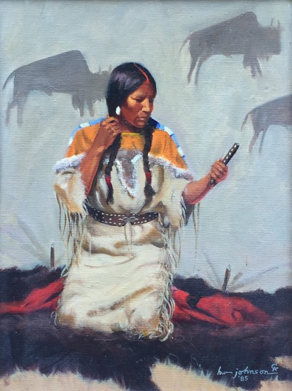 Harvey Johnson Blackfoot Beauty Native American woman girl tipi tee pee western oil painting