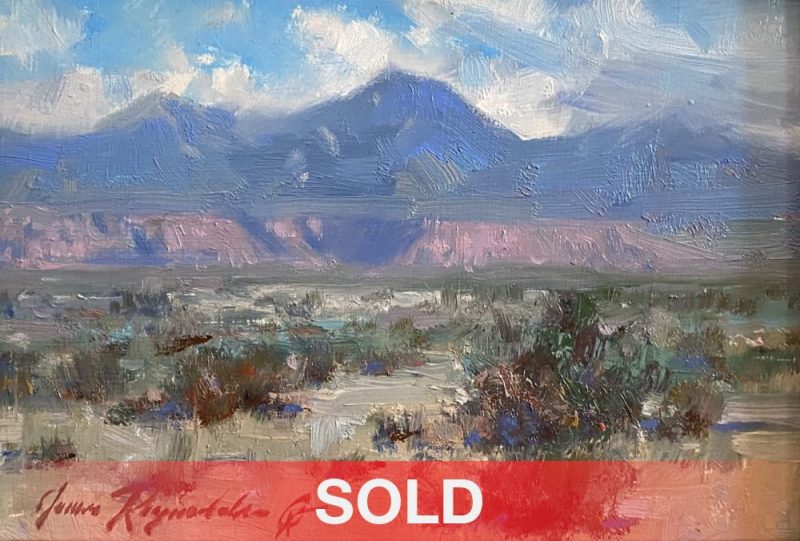 James Reynolds Western Landscape mountains desert bushes landscape oil painting sold