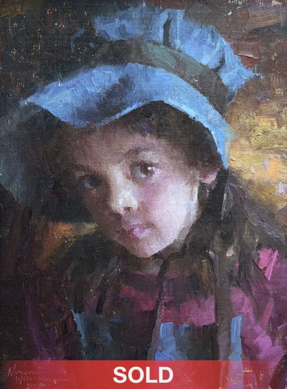 Morgan Weistling Brittany girl female portrait figure figurative hat impressionistic western oil painting sold