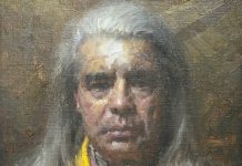 Morgan Weistling Proud Leader Native American Indian portrait man western oil painting