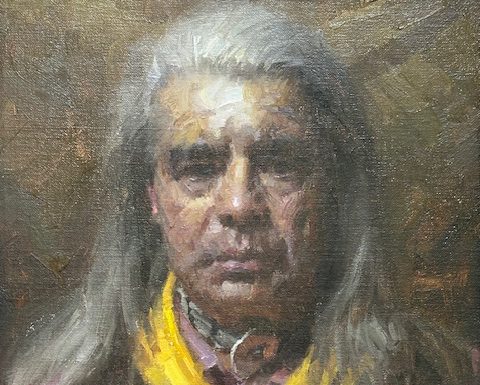 Morgan Weistling Proud Leader Native American Indian portrait man western oil painting