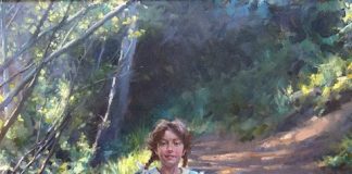 Morgan Weistling Shady Trail woman girl female figure figurative walking dirt path country ranch farm western oil painting
