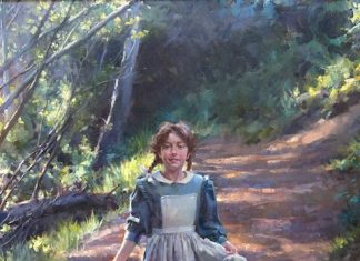 Morgan Weistling Shady Trail woman girl female figure figurative walking dirt path country ranch farm western oil painting