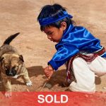 Ray Swanson Pictures In The Sand Native American Indian dog boy figure figurative western oil painting sold