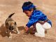 Ray Swanson Pictures In The Sand Native American Indian dog boy figure figurative western oil painting