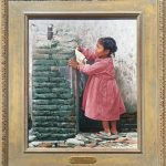 Ray Swanson Slippers Art Too Big, Fountain Is To High Native American Indian girl female woman western oil painting framed
