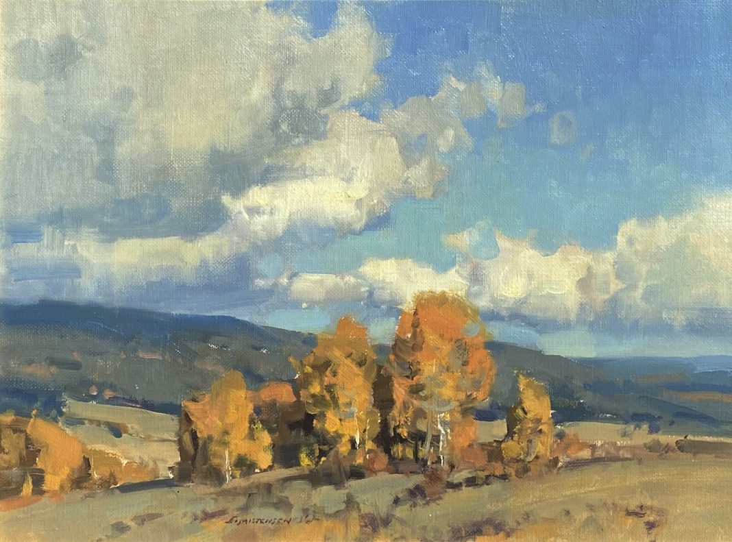 Scott Christensen Rolling Hills clouds mountains fall autumn trees storm western landscape oil painting Montana Idaho Utah Wyoming