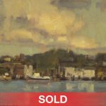 Scott Christiensen - "San Juan Island" boat water lake dock cloud oil landscape seascape painting sold