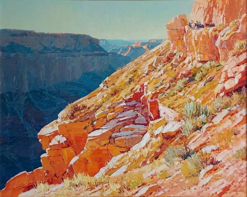 Alan Wolton Evening Shadows On South Kaibab Grand Canyon horses pack monument national natural wonder landscape oil painting