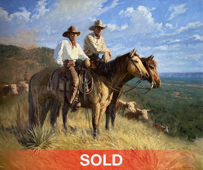 Bruce Greene Caprock Cowboys horses cattle cow open range western oil painting sold