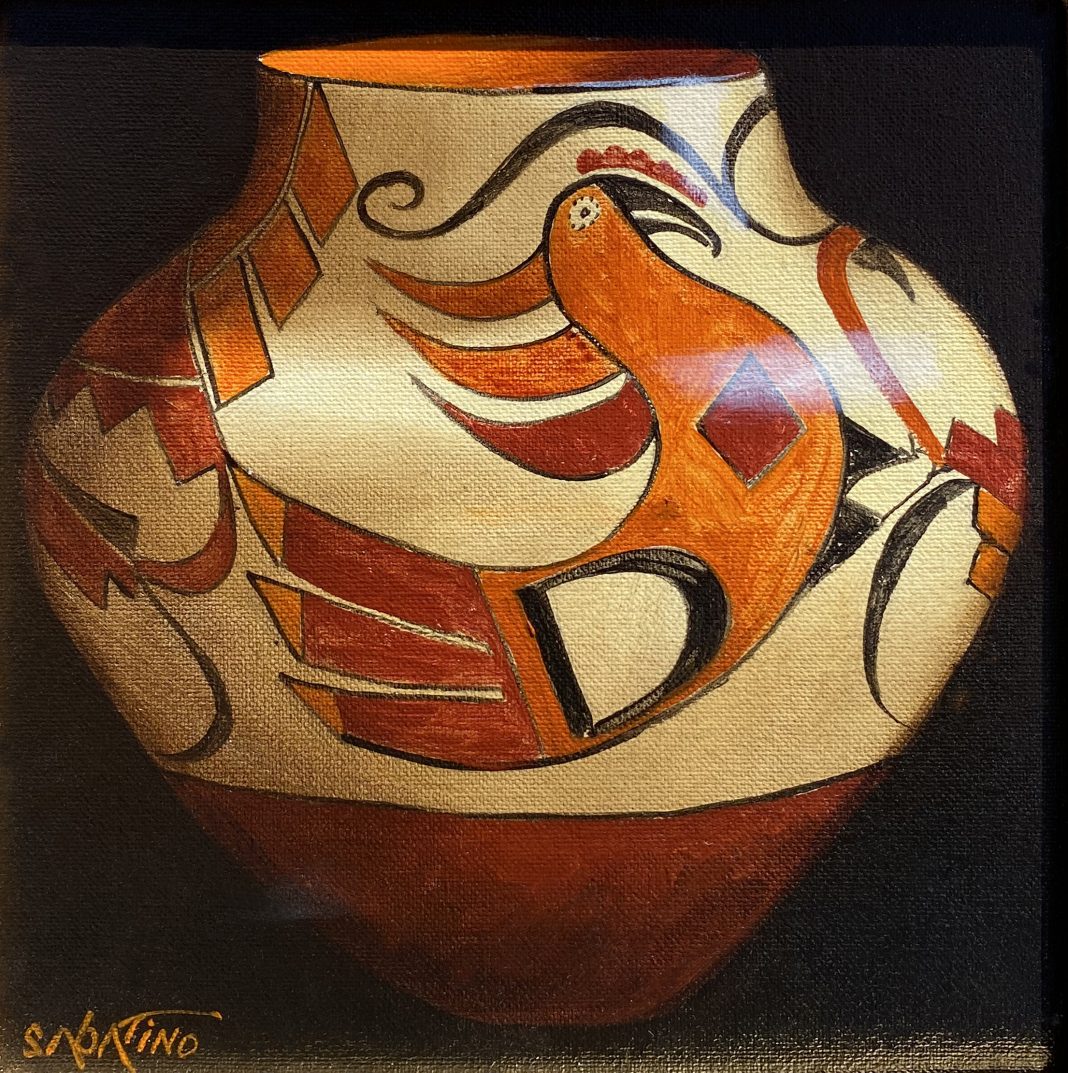 Chuck Sabatino 1885 Acoma Polychrome Jar Native American pot pottery still life oil painting